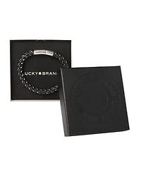 Lucky Brand Men s Woven Leather & Stainless Link Bracelet, Magnetic Clasp - 8.5''