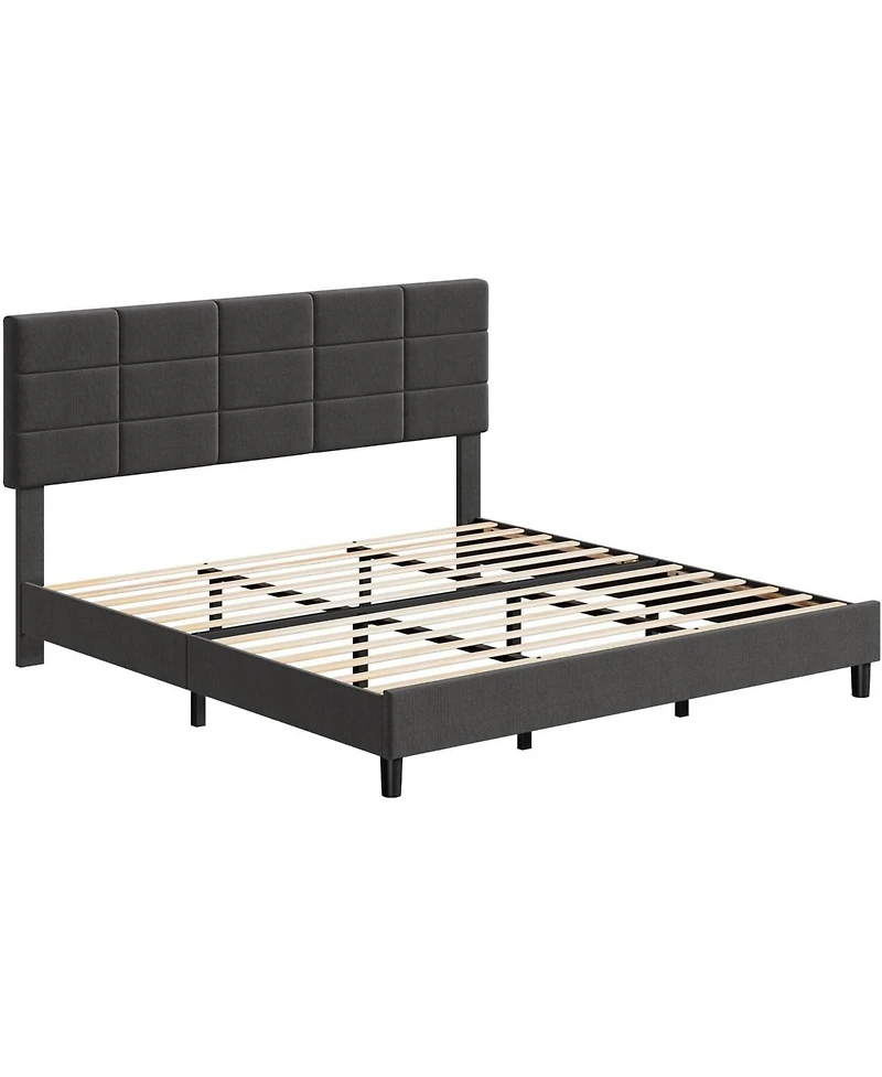 gaomon Upholstered Platform Bed Frame with Adjustable Tufted Linen Headboard, Wood Slats & Metal Legs, No Box Spring Needed