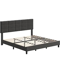 gaomon Upholstered Platform Bed Frame with Adjustable Tufted Linen Headboard, Wood Slats & Metal Legs, No Box Spring Needed