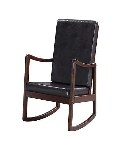 Flynama Dark Brown and Espresso Contemporary Rocking Chair with Armrest Removable Foam Cushions Faux Leather Upholstery