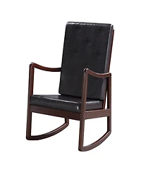 Flynama Dark Brown and Espresso Contemporary Rocking Chair with Armrest Removable Foam Cushions Faux Leather Upholstery