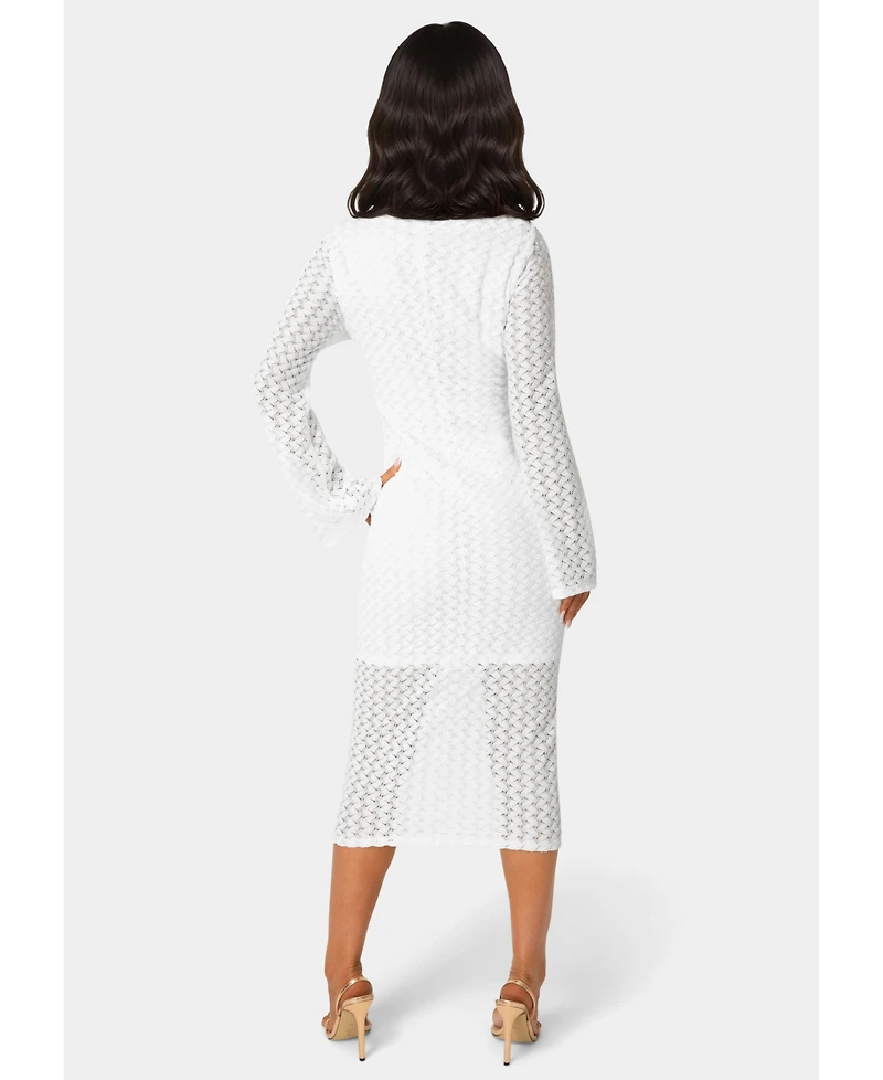 Bebe Women's Long Sleeve Cut Out Crochet Maxi Dress