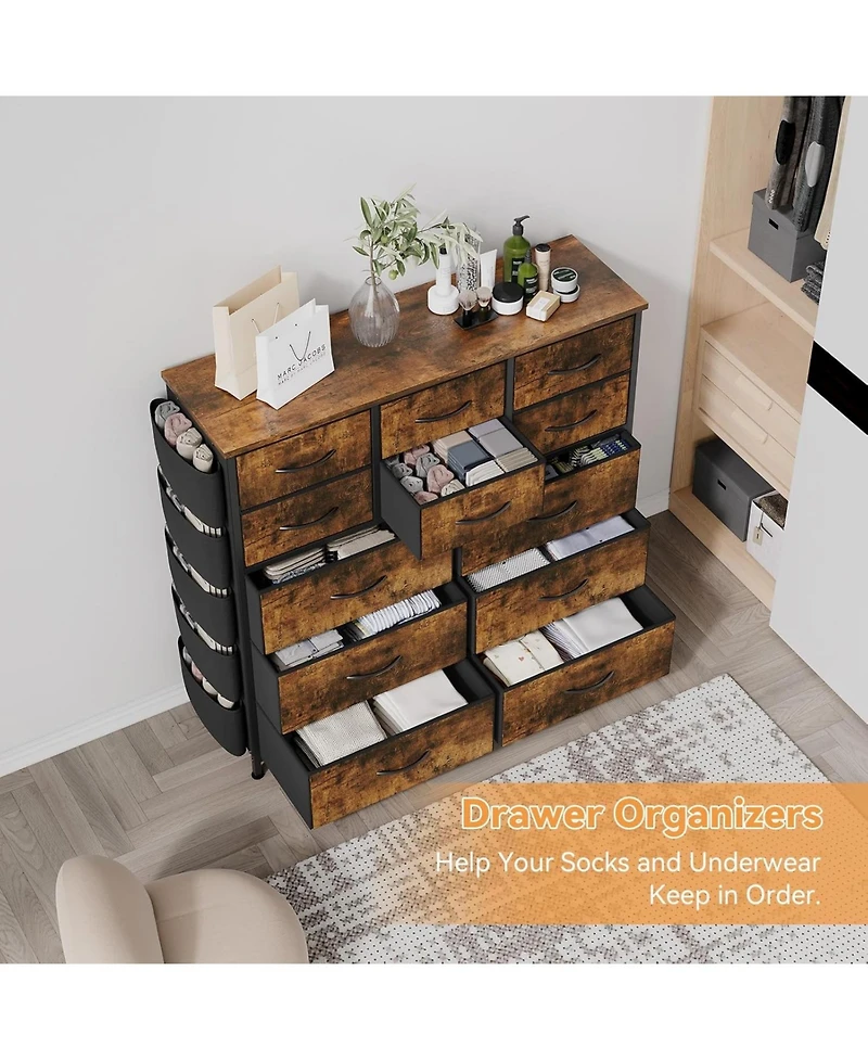 gaomon 12 Drawer Dresser for Bedroom, Fabric Storage with Side Pockets and Hooks, Large Chest of Drawers for Closet, Living Room, Hallway