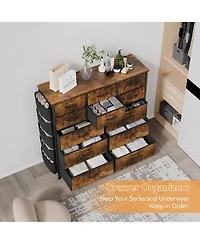 gaomon 12 Drawer Dresser for Bedroom, Fabric Storage with Side Pockets and Hooks, Large Chest of Drawers for Closet, Living Room, Hallway