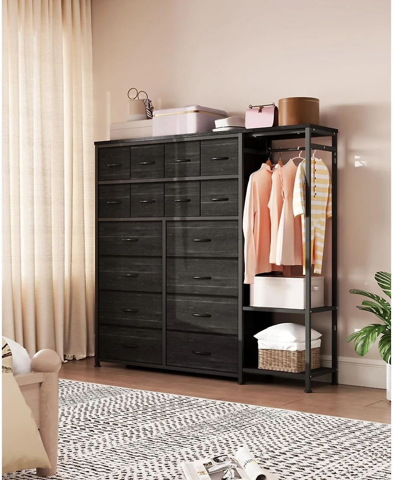 gaomon 16 Drawer Dresser with Clothes Rack, Tall Fabric Storage Organizer for Bedroom Closet, Living Room