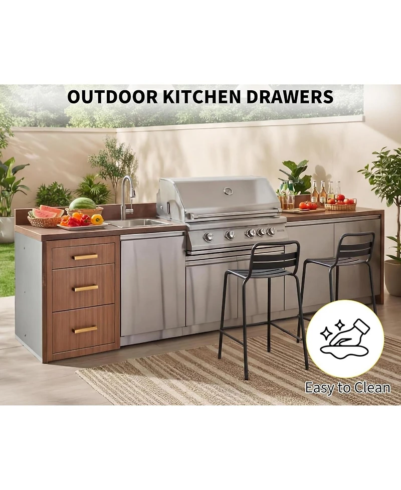 gaomon Outdoor Kitchen Drawers 17" W x 20" H x 20" D, Flush Mount Triple Bbq Drawers with Stainless Steel Handle for Outdoor