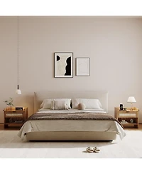 gaomon Rattan Nightstand, Bedside Table with Type-c Charging Station