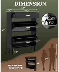 gaomon Narrow Shoe Cabinet Storage for Entryway, 3 Drawers, Freestanding Organizer Wooden,Shoe Rack with 3-Tier Adjustable Shelves