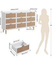 gaomon Rattan 9 Drawer Dressers for Bedroom, Tall Dresser with Deep Drawers, Large Chest of Drawers Closet Wide Top