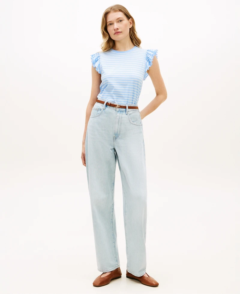 Tommy Hilfiger Women's Frill-Sleeve Crewneck Top