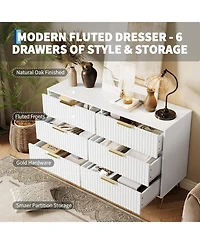 gaomon Fluted Dresser for Bedroom with 6 Drawers,47'' Wide Modern Chest of Wooden Drawers Metal Handle,Wide Clothes Storage Organizer