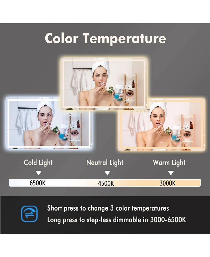 Homfan 60X36 Led Bathroom Vanity Mirror with Dimmable Dual Front & Back Lights, Memory Settings, Shatterproof Tempered Glass