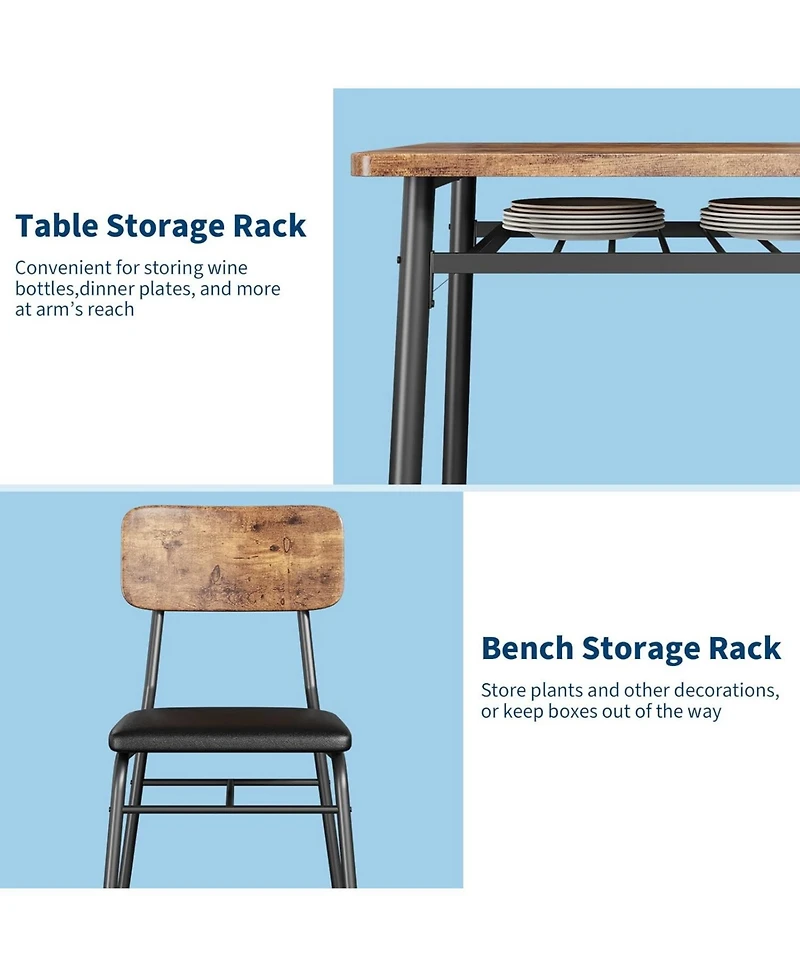 gaomon 3-Piece Dining Table Set for 2 with Storage Rack, Wood Kitchen Upholstered Chairs of