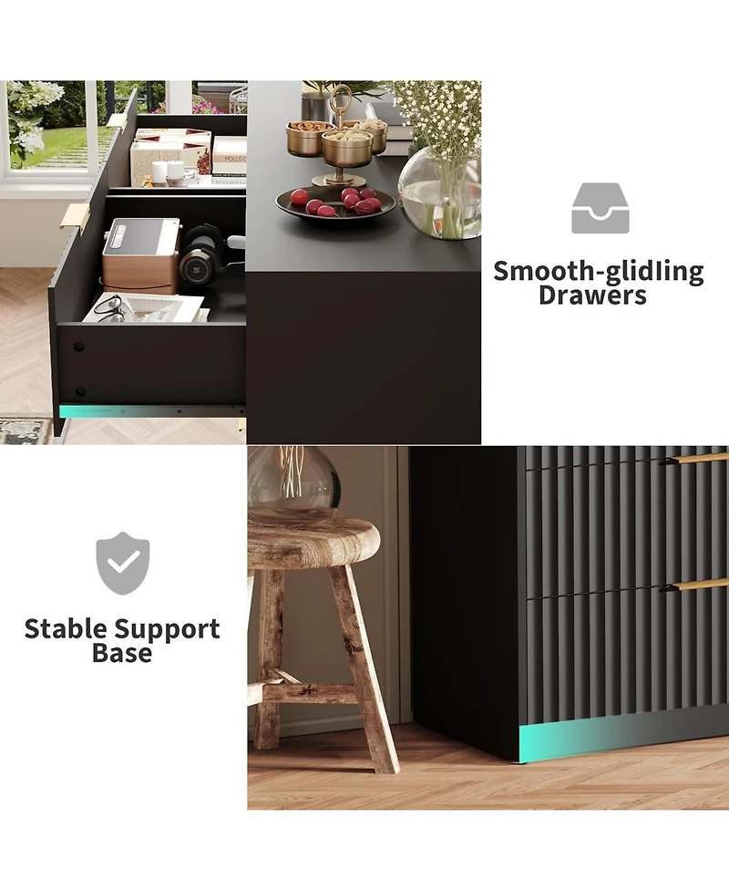 gaomon Fluted Dresser for Bedroom, 8 Drawer Double Dresser, Large Capacity & Anti-Tip, Modern Chest of Drawers with Metal Handles