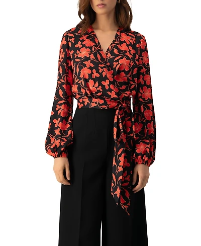 Ivonne Women's Floral Wrap Blouse with Tie Waist