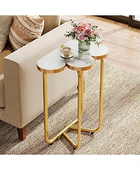 Tribesigns Narrow Side Table, Half-Flower Accent Side Table with Stylish Gold Frame, White and Gold End Tables, 26-Inch Tall Faux Marble Nightstand