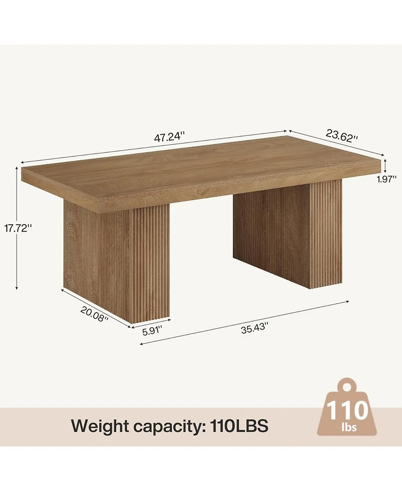 Tribesigns Farmhouse Coffee Table, 47.24 Inch Rectangle Center Table with Large Tabletop & Thick Base, Rustic Wooden Furniture