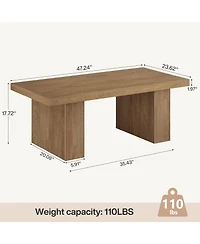 Tribesigns Farmhouse Coffee Table, 47.24 Inch Rectangle Center Table with Large Tabletop & Thick Base, Rustic Wooden Furniture