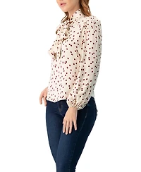 Ivonne Women's Long Sleeve Polka Dot Blouse with Neck Tie