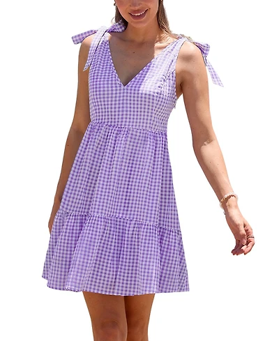 Cupshe Women's Blackberry Jam Gingham Mini Beach Dress