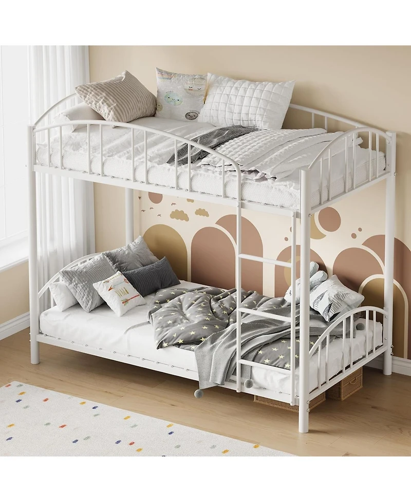gaomon Metal Bunk Bed Twin Over Twin, Heavy Duty Bunkbeds Frame with Arched Guardrail and Safety Ladder, Sturdy Steel