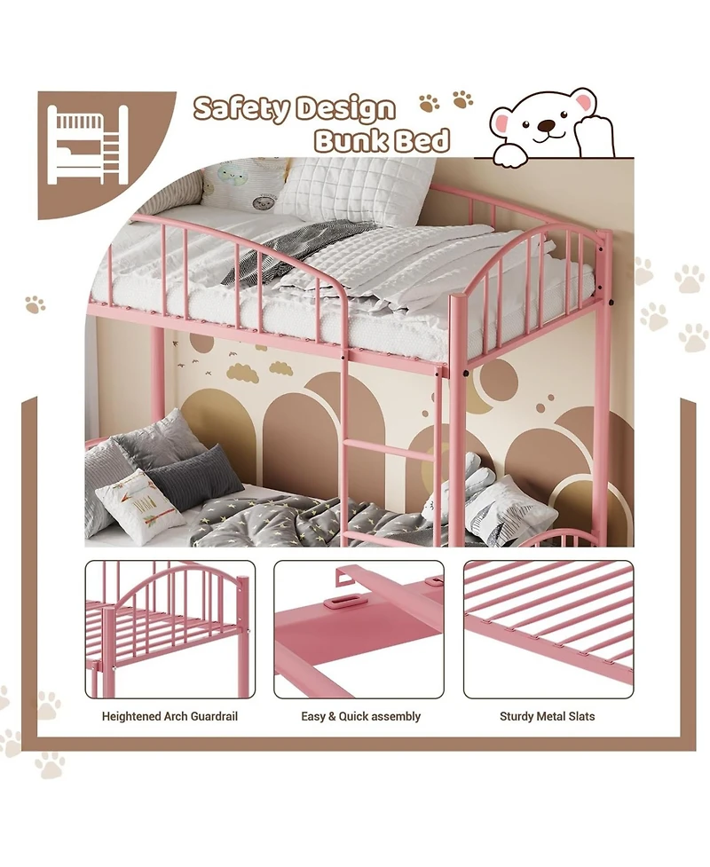 gaomon Metal Bunk Bed Twin Over Twin, Heavy Duty Bunkbeds Frame with Arched Guardrail and Safety Ladder, Sturdy Steel
