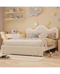 gaomon Queen Upholstered Led Bed Frame with Storage Drawers Girls Flower Headboard Boucle Princess Platform Frame