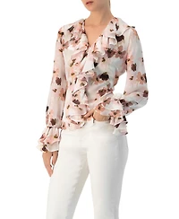 Ivonne Women's Floral V-Neck Blouse with Ruffle Detail