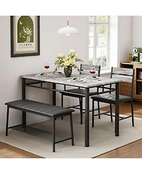 Ironck 43.3" W Dining Table Set for 4 with Upholstered Bench and 2 Chairs.
