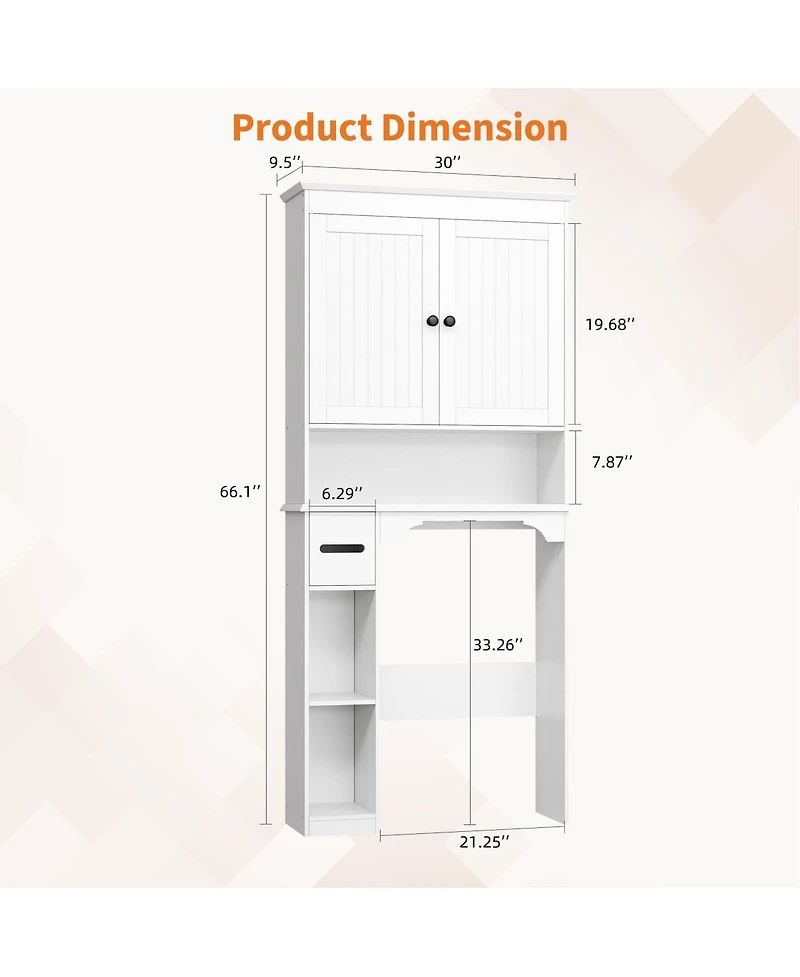 Homfan Over The Toilet Storage Cabinet, Bathroom Organizer, Space-Saving Farmhouse Toilet Shelf with Paper Holder