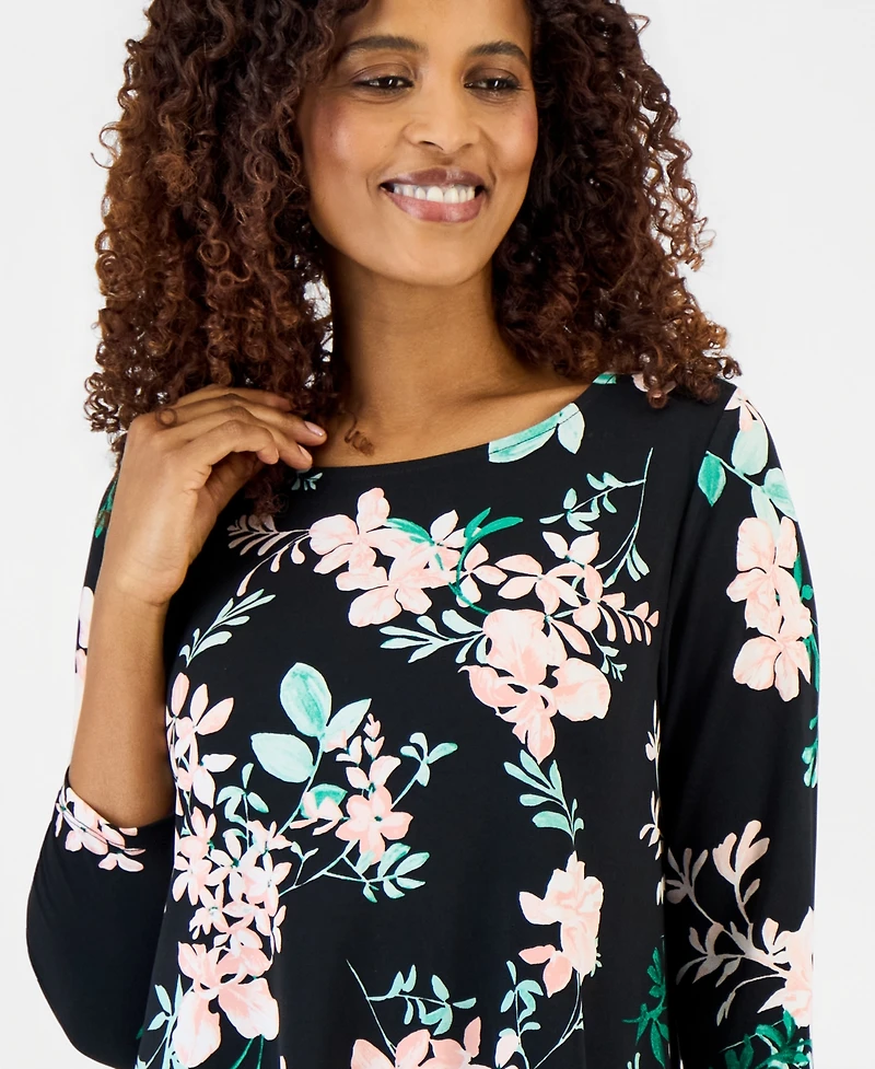 Jm Collection Women's Printed 3/4-Sleeve Knit Top, Macy's Exclusive