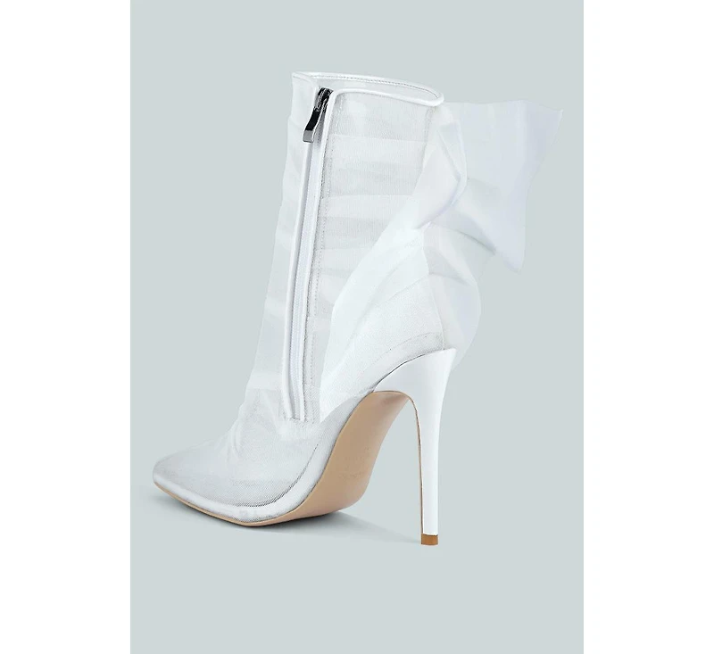 Womens princess organza wrapped style heeled ankle boots