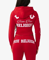 True Religion Women's Embroidered Shrunken Zip Hoodie