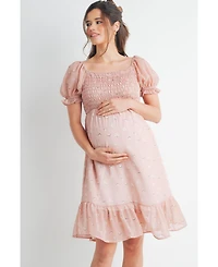 Hello Miz Maternity Floral Smocked Empire Waist Knee-Length Dress