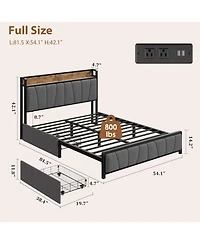 gaomon Full Bed Frame with 2 Storage Drawers, Charging Station & Storage Headboard, Heavy Duty
