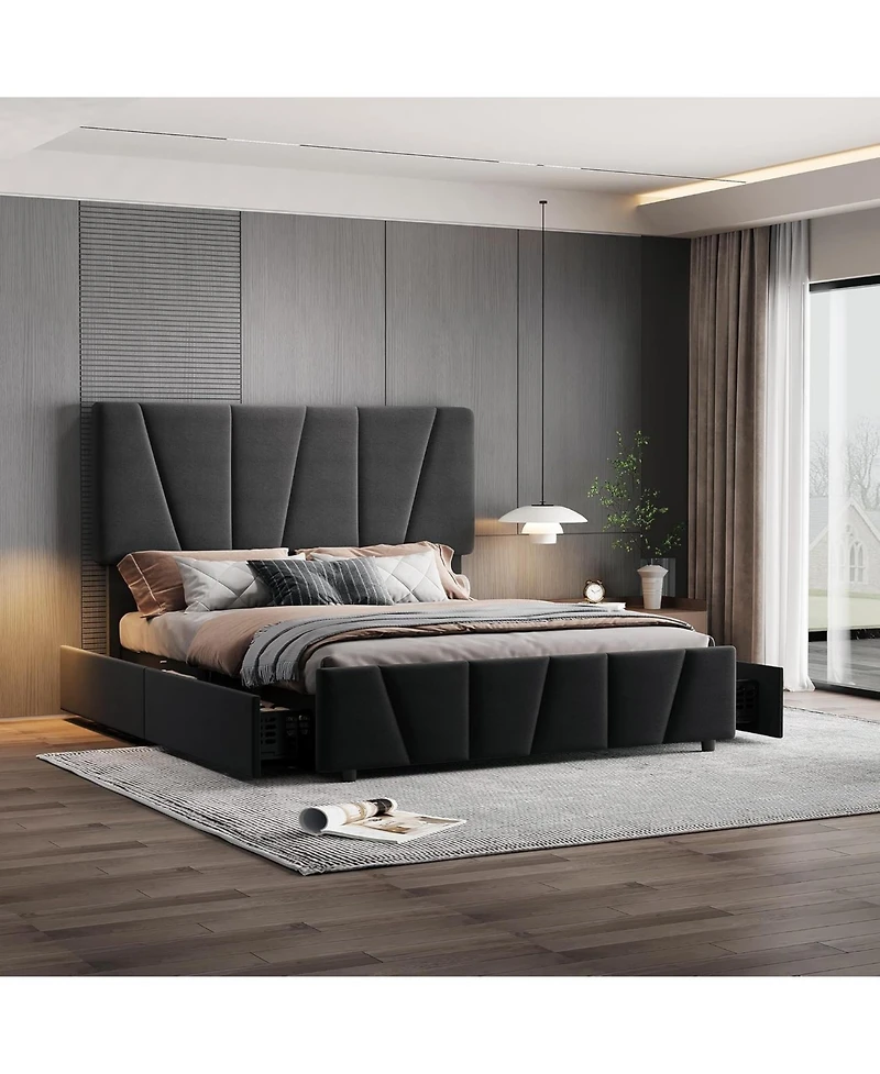 Gaomon King Size Bed Frame with Adjustable Headboard and 4 Storage Drawers