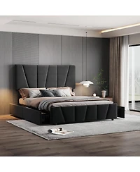 Gaomon King Size Bed Frame with Adjustable Headboard and 4 Storage Drawers