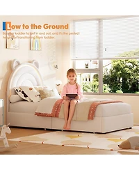 gaomon Twin Bed Frame with 4 Drawers & Led Lights, Velvet Upholstered Rainbow Headboard