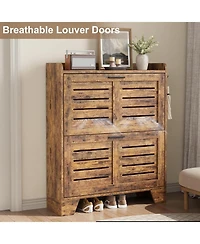 gaomon Narrow freestanding shoe cabinet with 2 flip drawers, hidden slim storage, and hooks, ideal for entryway or foyer.