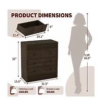 gaomon 3 Drawer Dresser for Bedroom, 31.5" Wide Fluted Chest of Drawers, Modern Wooden Nightstand Storage Cabinet Kids Room, Living Room