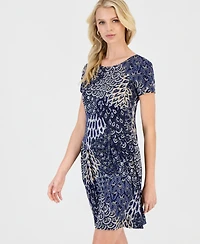 Connected Women's Printed Short-Sleeve Fit & Flare Dress