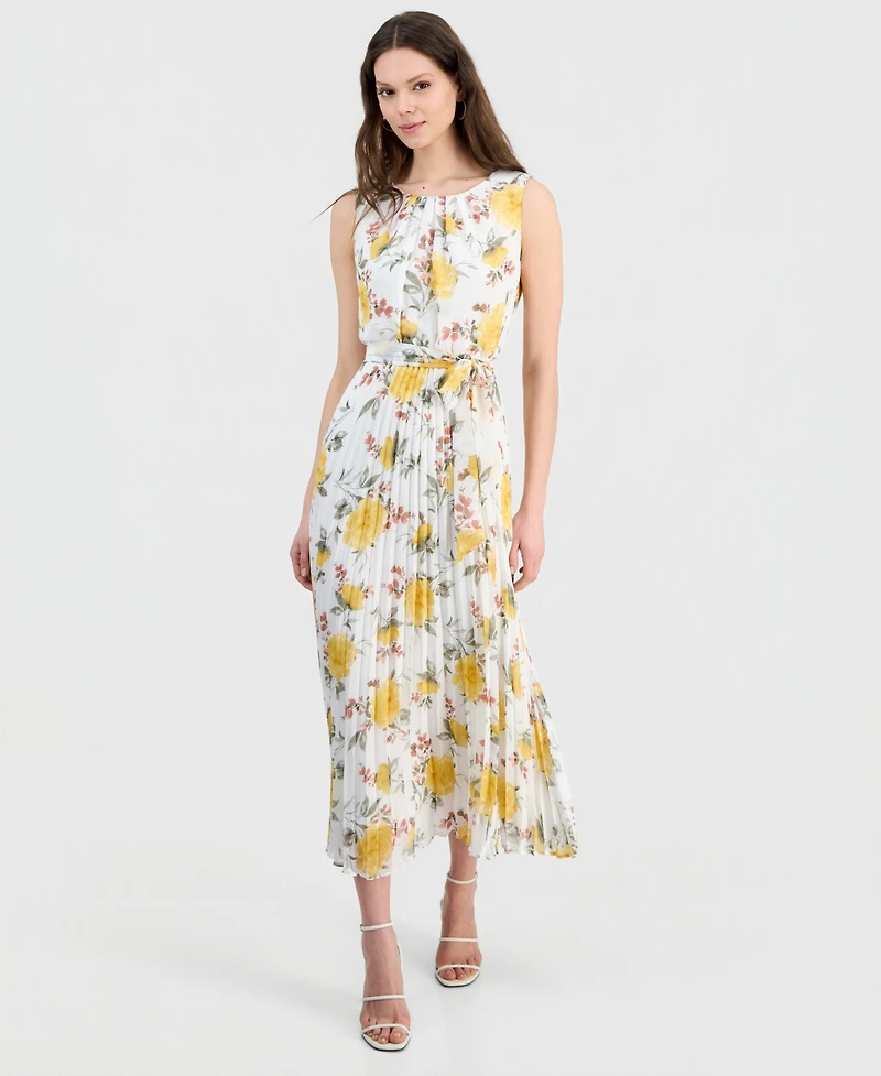 Sandra Darren Petite Printed Pleated Maxi Dress