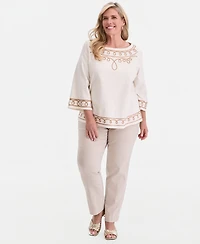 Jm Collection Plus Boat Neck Lace Detail Top, Macy's Exclusive