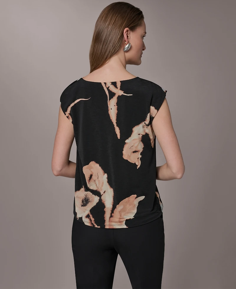 Donna Karan New York Women's Printed Asymmetric Neck Top