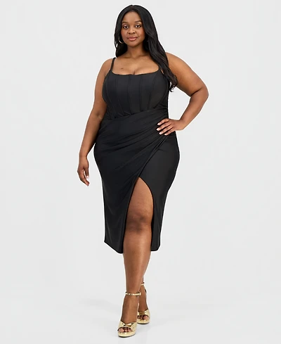 B Darlin Trendy Plus Asymmetric Corset Midi Dress