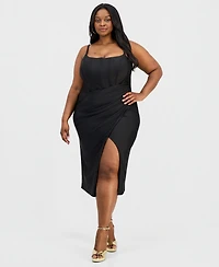 B Darlin Trendy Plus Asymmetric Corset Midi Dress