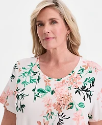 Jm Collection Plus Size Reve Garden Scoop-Neck T-Shirt, Macy's Exclusive