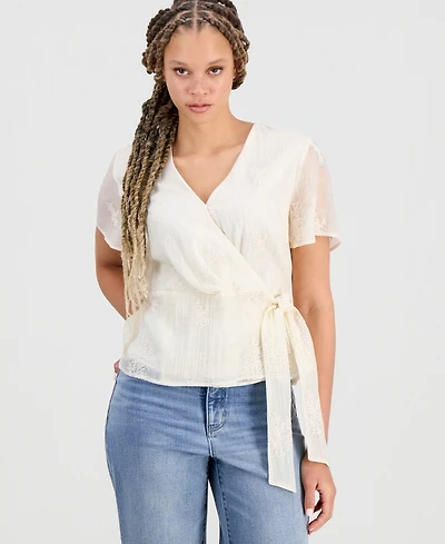 Liverpool Los Angeles Women's Wrap-Front Short-Sleeve Woven Blouse