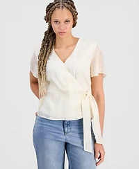 Liverpool Los Angeles Women's Wrap-Front Short-Sleeve Woven Blouse