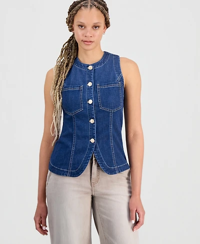 Liverpool Los Angeles Juniors' Crewneck Button-Front Denim Vest